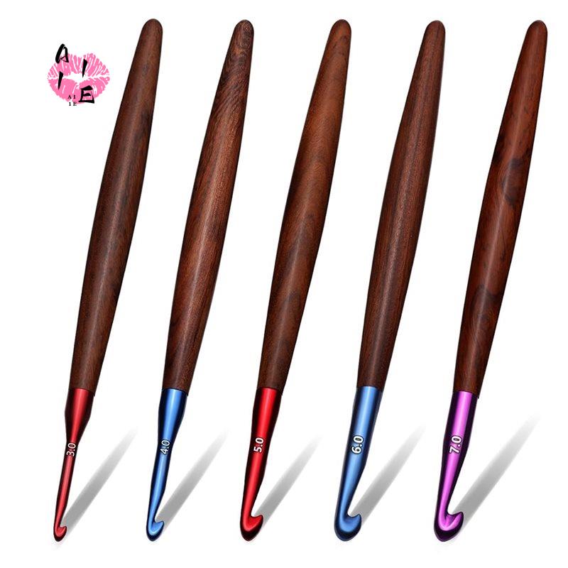 Wooden Crochet Hooks Ergonomic Handle - Set Hakpen Rajut A11E, Hakpen Rajut