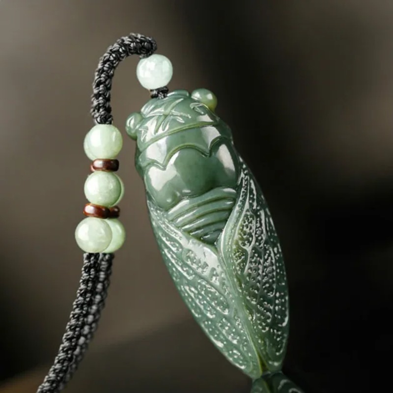 Beading - Alami Hetian Giok Cicada Liontin Kalung