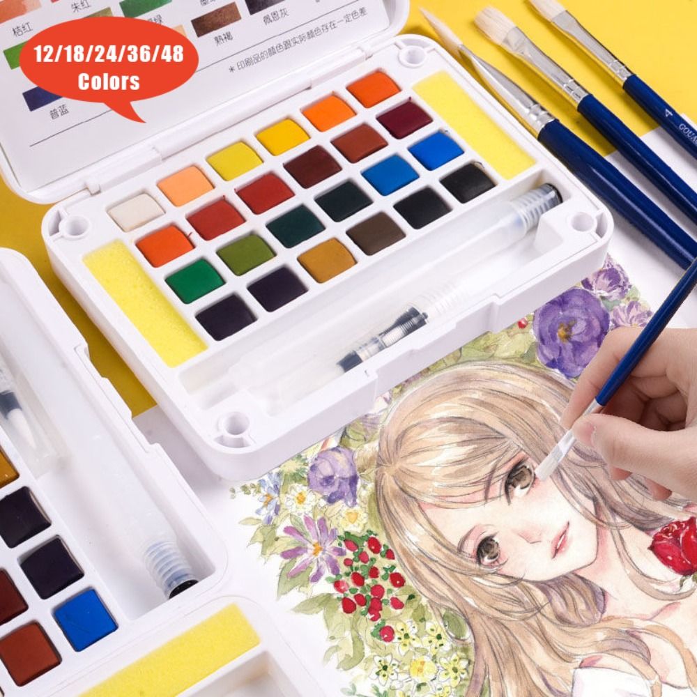 Watercolor Paint Set Solid Pigment - Set Cat Air Profesional dengan Kuas