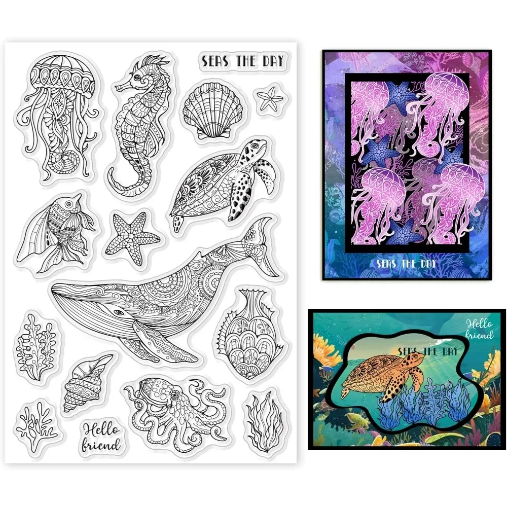 Clear Silicone Stamps For Card Making - Cap bening kehidupan laut penyu paus