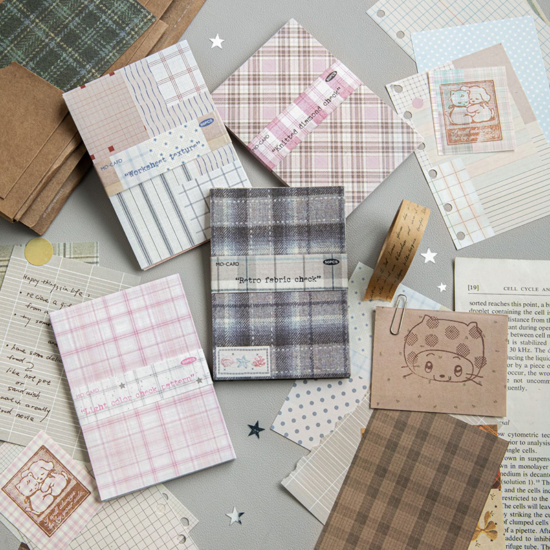 Vintage Junk Journal Scrapbooking Paper - 50pcs Kertas Dekorasi Kotak-kotak Kreatif untuk