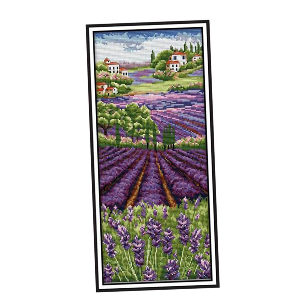Cross Stitch Stamped Kits Beginners - Kit Sulaman Silang Bermotif Bunga Lavender,