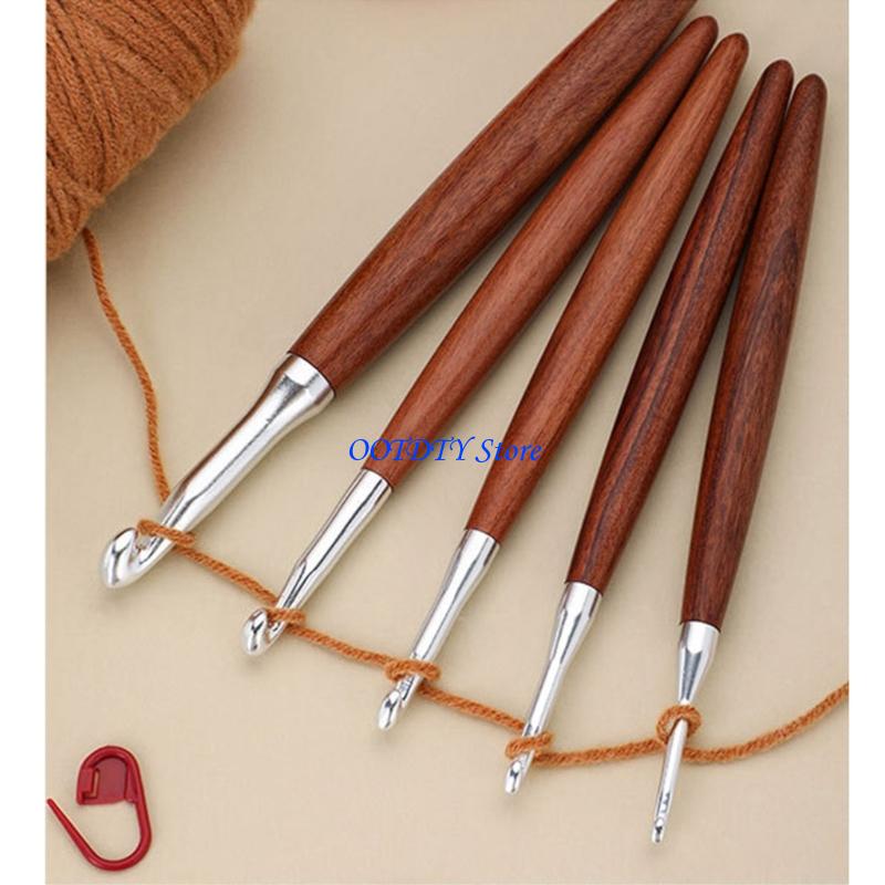 Wooden Crochet Hooks Ergonomic Handle - 367A 8 Buah Jarum Rajut Pegangan