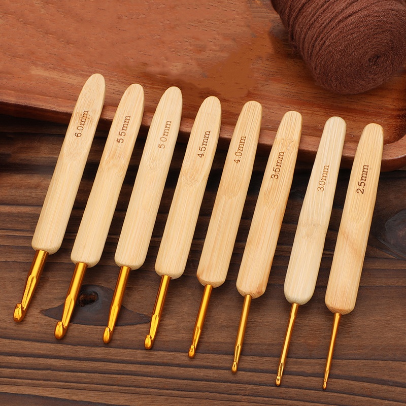 Wooden Crochet Hooks Ergonomic Handle - Kait Rajutan Gagang Kayu Bambu Alat