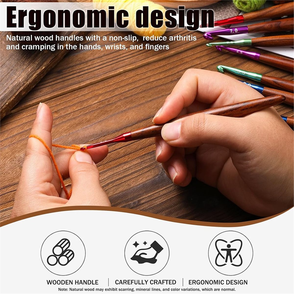Wooden Crochet Hooks Ergonomic Handle - Set Jarum Rajut Baru 2026, Jarum