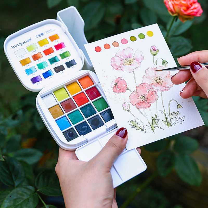 Watercolor Paint Set Solid Pigment - LANGUO Set Cat Air 16 Warna