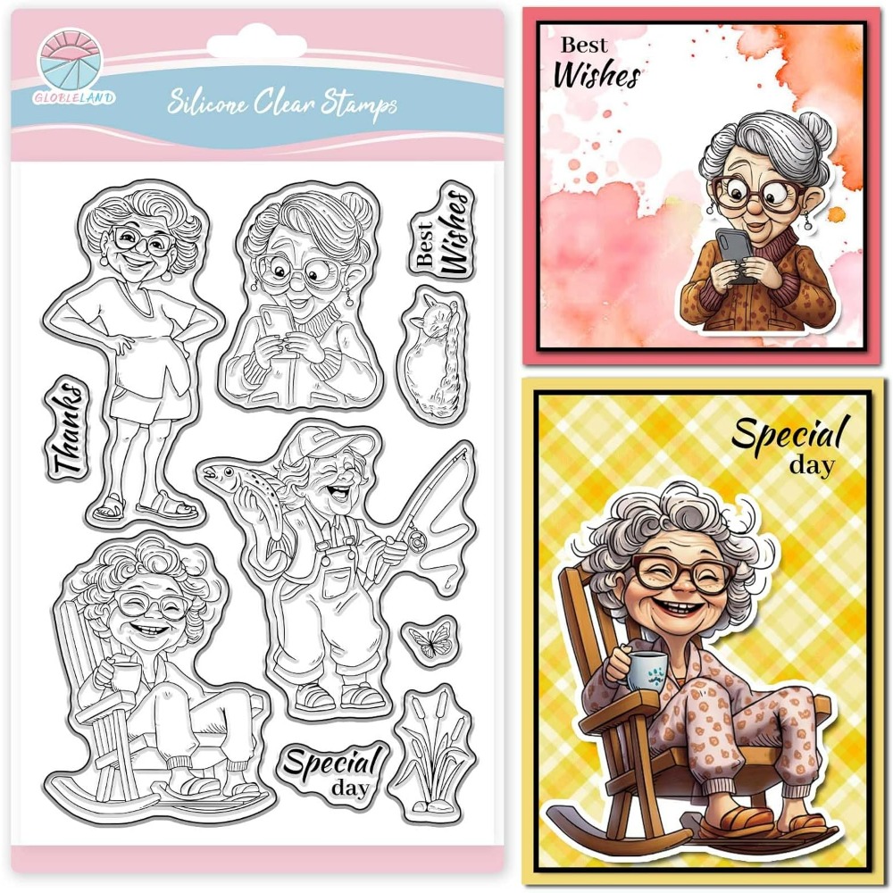 Clear Silicone Stamps For Card Making - Stempel Bening Wanita Tua Tersenyum untuk