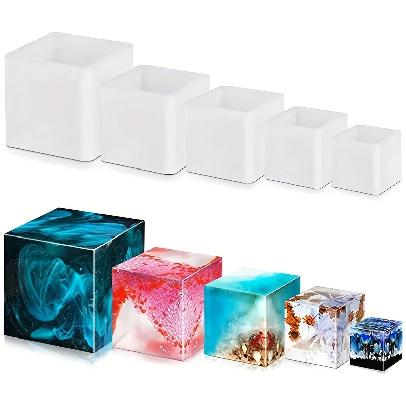 Silicone Epoxy Resin Molds Set - 5 buah cetakan Resin persegi silikon,