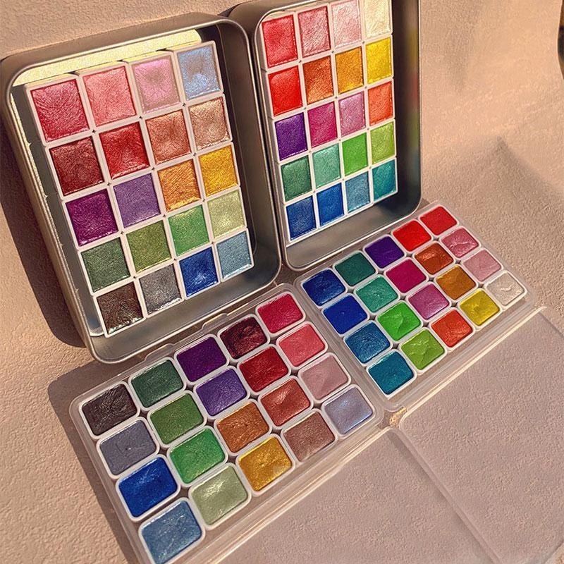 Watercolor Paint Set Solid Pigment - Cat Air Pearlescent Paints Portable 20