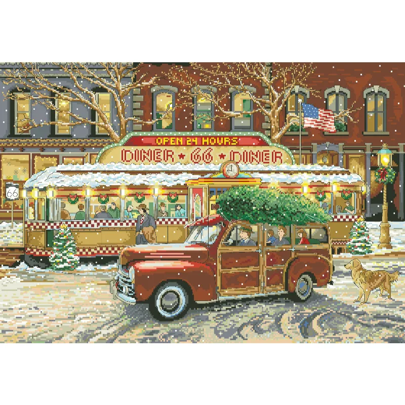 Cross Stitch Stamped Kits Beginners - [[CC5130-66 Route Christmas Restaurant] Kit Sulam