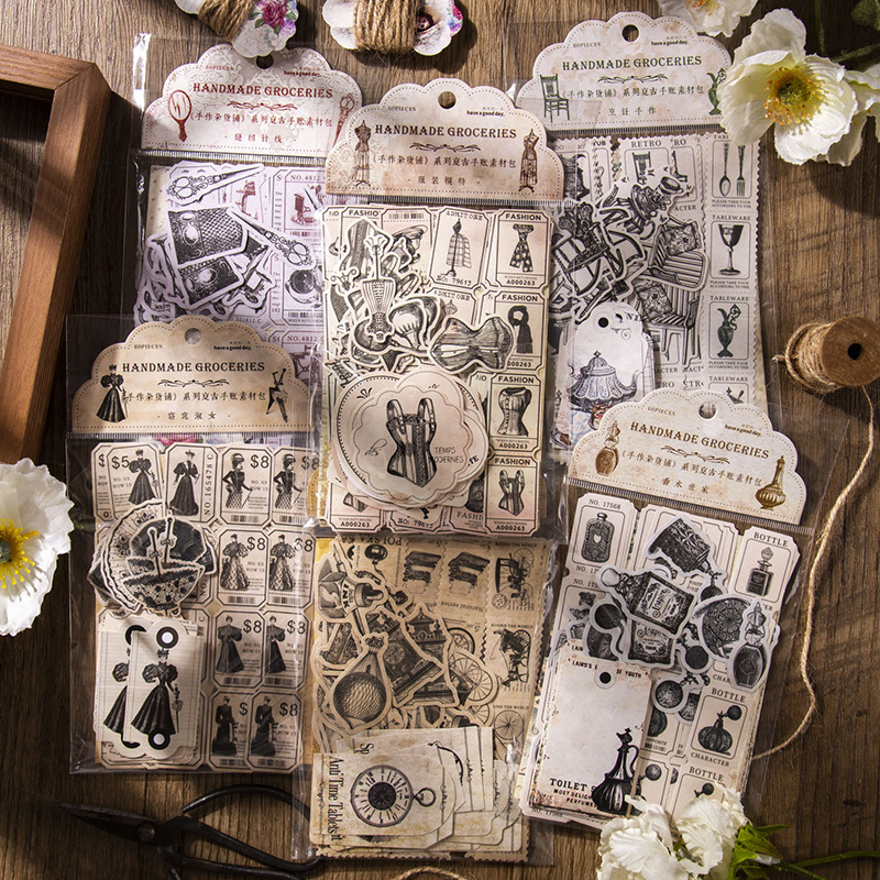 60 buah stiker antik + bahan k - Vintage Junk Journal Scrapbooking Paper ulasan dan harga