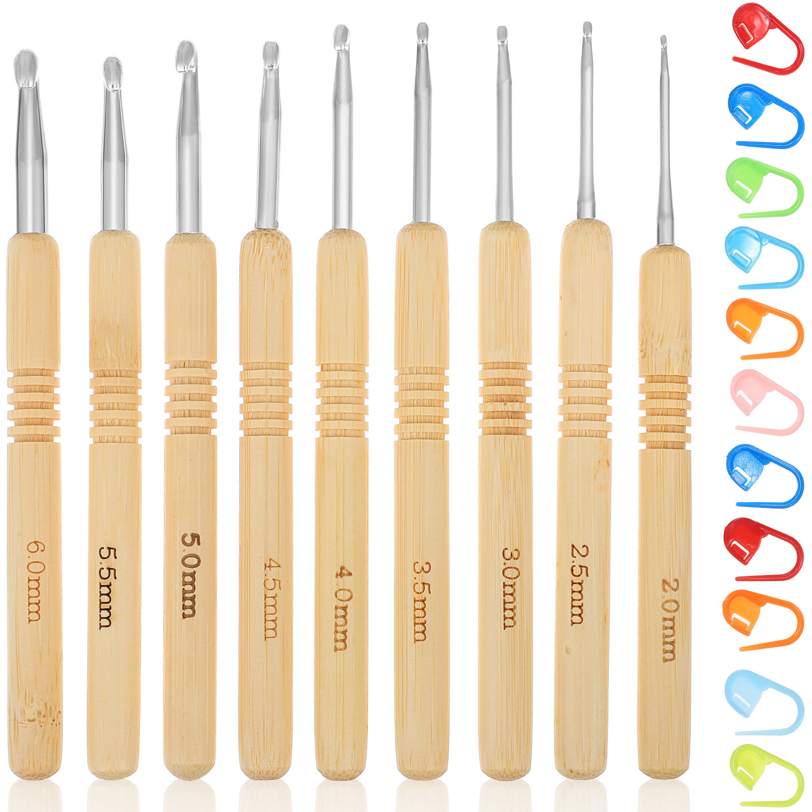 1 Set Jarum Rajut Kayu Berbaga - Wooden Crochet Hooks Ergonomic Handle ulasan dan harga