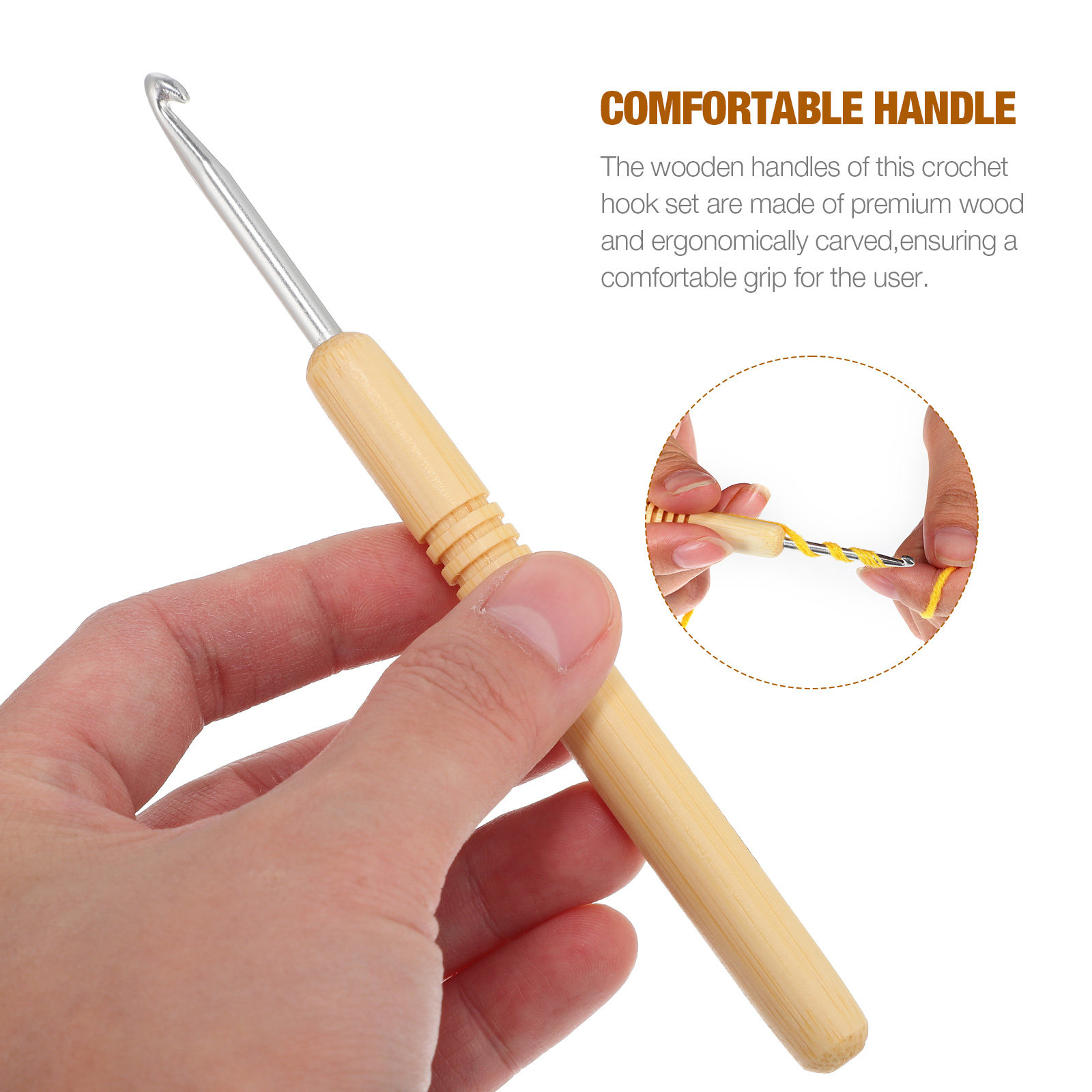 1 Set Jarum Rajut Kayu Berbaga - Wooden Crochet Hooks Ergonomic Handle ulasan dan harga