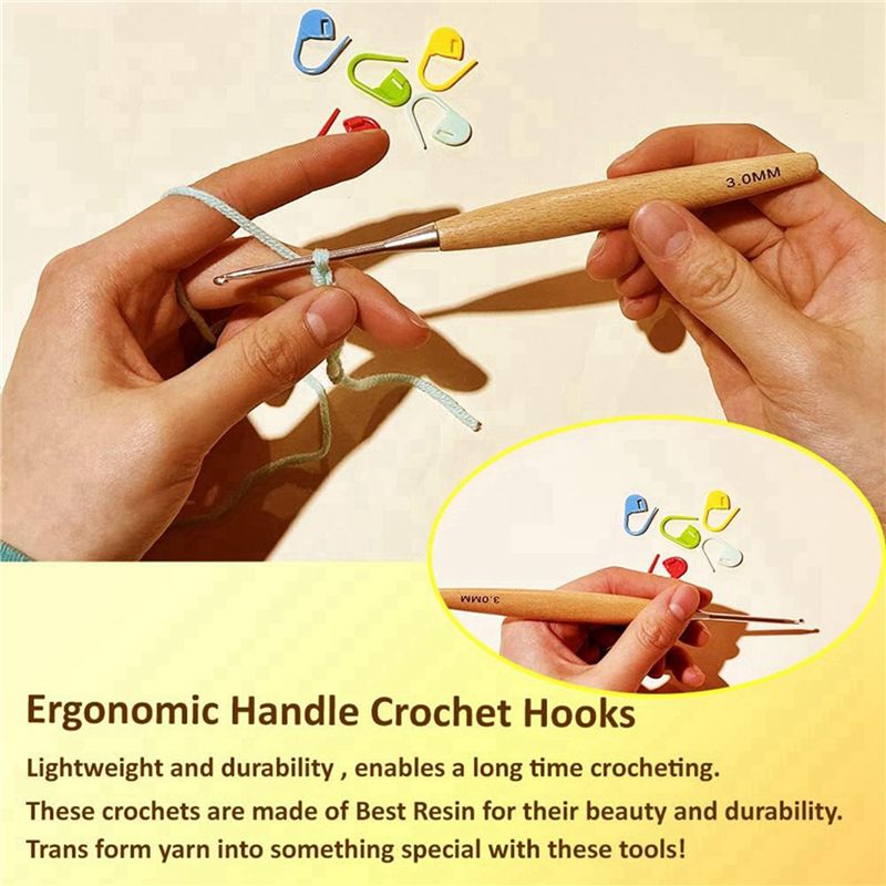 SEWS-80Pcs Jarum Rajut Kayu 3. - Wooden Crochet Hooks Ergonomic Handle ulasan dan harga