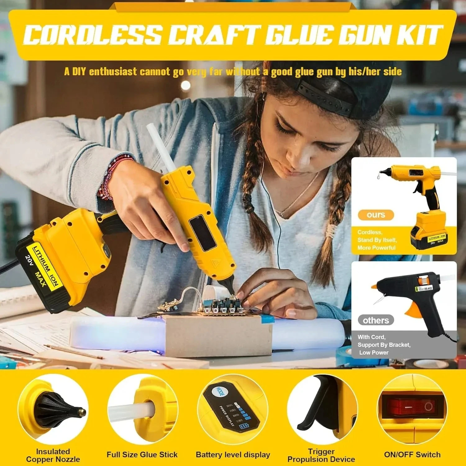 Pistol Lem Panas Tanpa Kabel E - Hot Melt Glue Gun Cordless ulasan dan harga