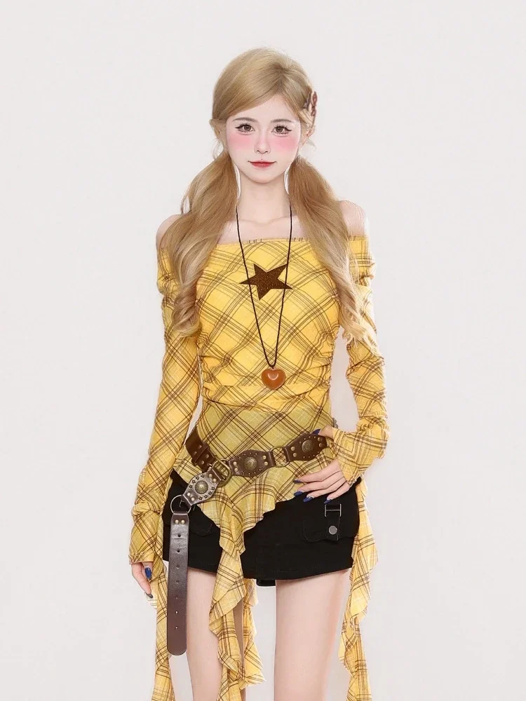 Kaos Vintage Y2K Plaid Slash N - Embroidery ulasan dan harga