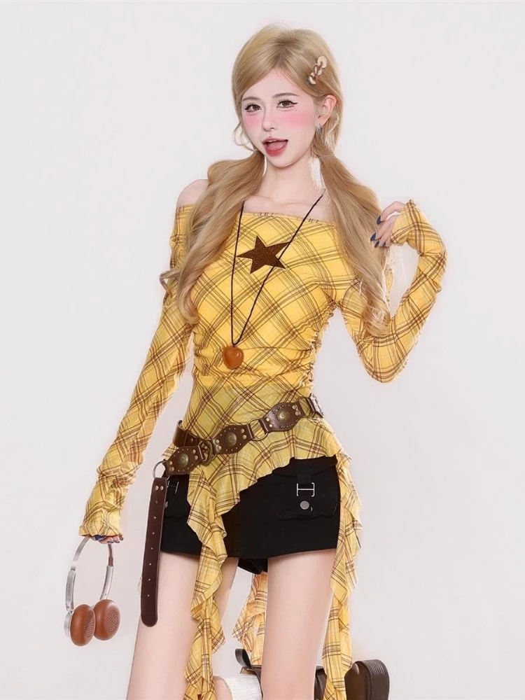 Kaos Vintage Y2K Plaid Slash N - Embroidery ulasan dan harga