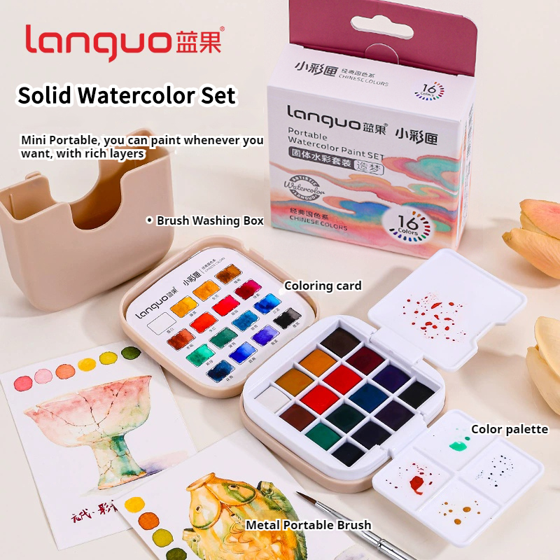 LANGUO Set Cat Air 16 Warna Ko - Watercolor Paint Set Solid Pigment ulasan dan harga