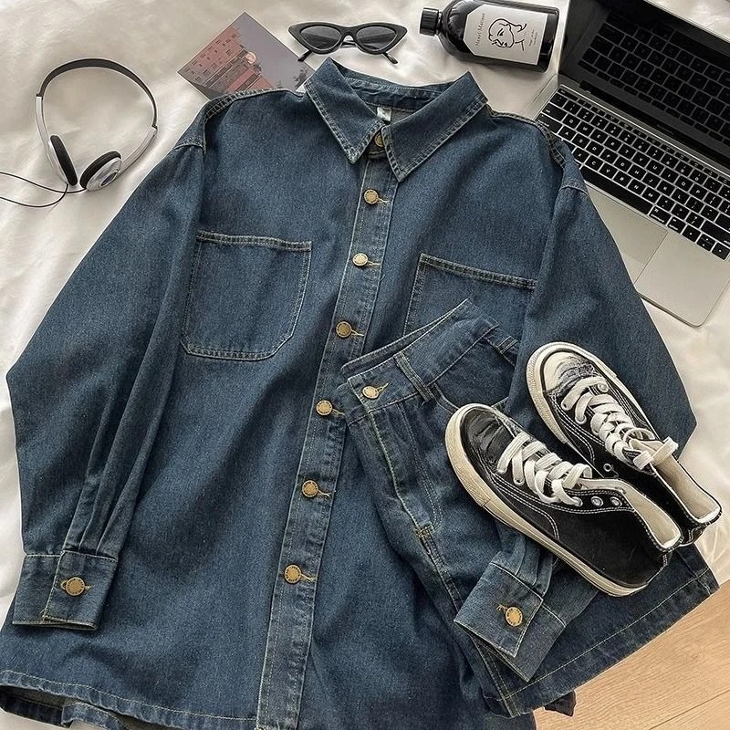 Set Rok Denim Y2K: Jaket Kanci - Embroidery ulasan dan harga