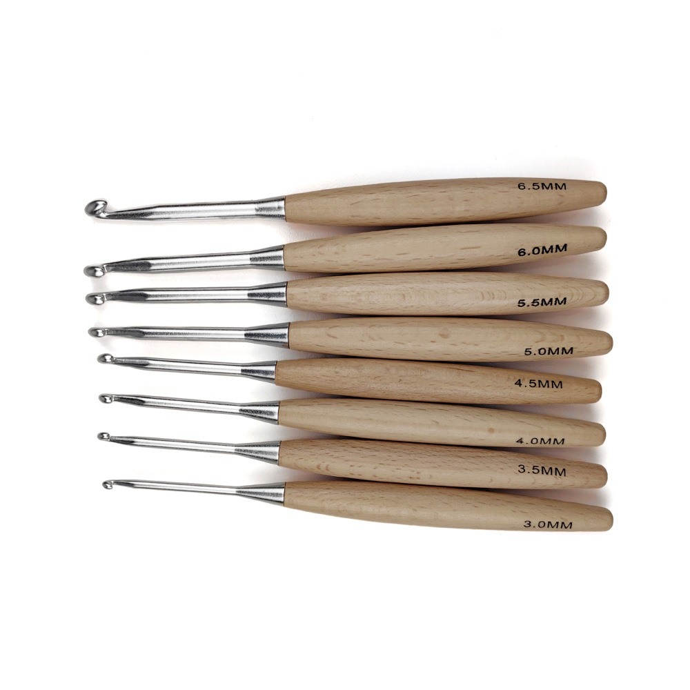 8 Buah Kait Rajutan Kayu 16.5C - Wooden Crochet Hooks Ergonomic Handle ulasan dan harga