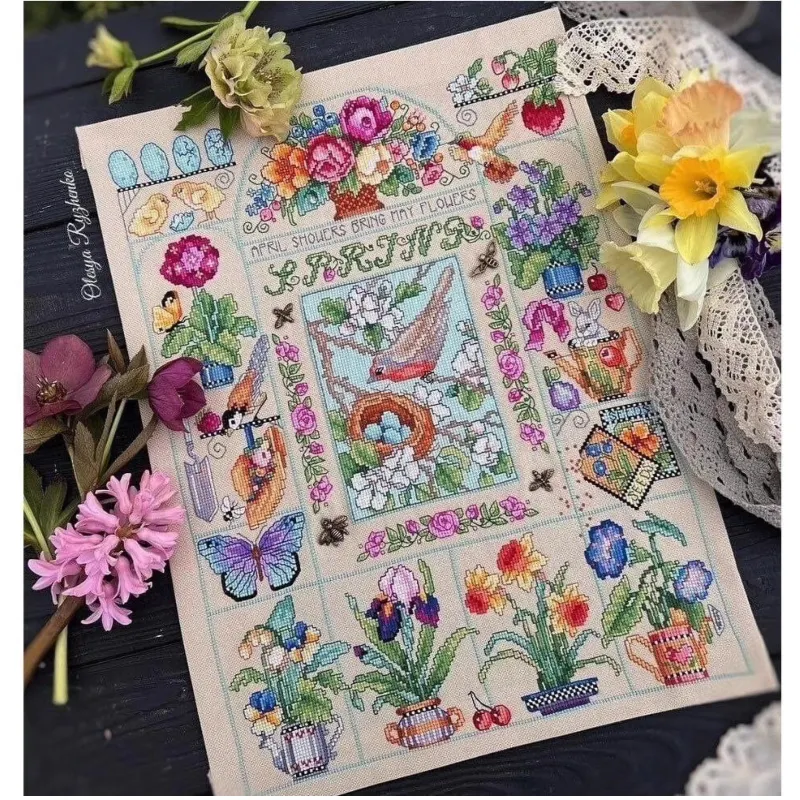 【CC2937 Spring Garden】 Kit Sul - Cross Stitch Stamped Kits Beginners ulasan dan harga
