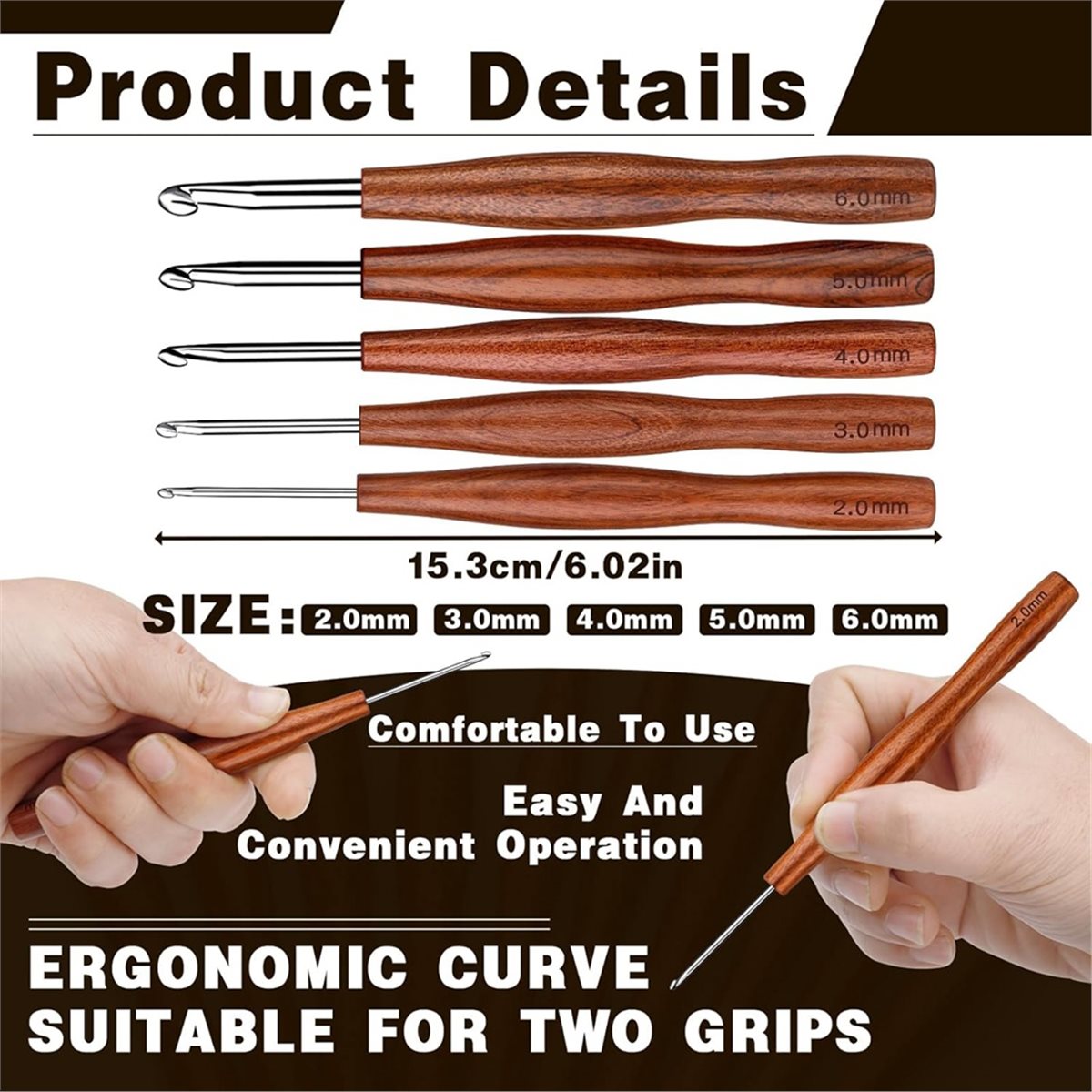 NOCM 5 Buah Jarum Rajut, 5 Uku - Wooden Crochet Hooks Ergonomic Handle ulasan dan harga