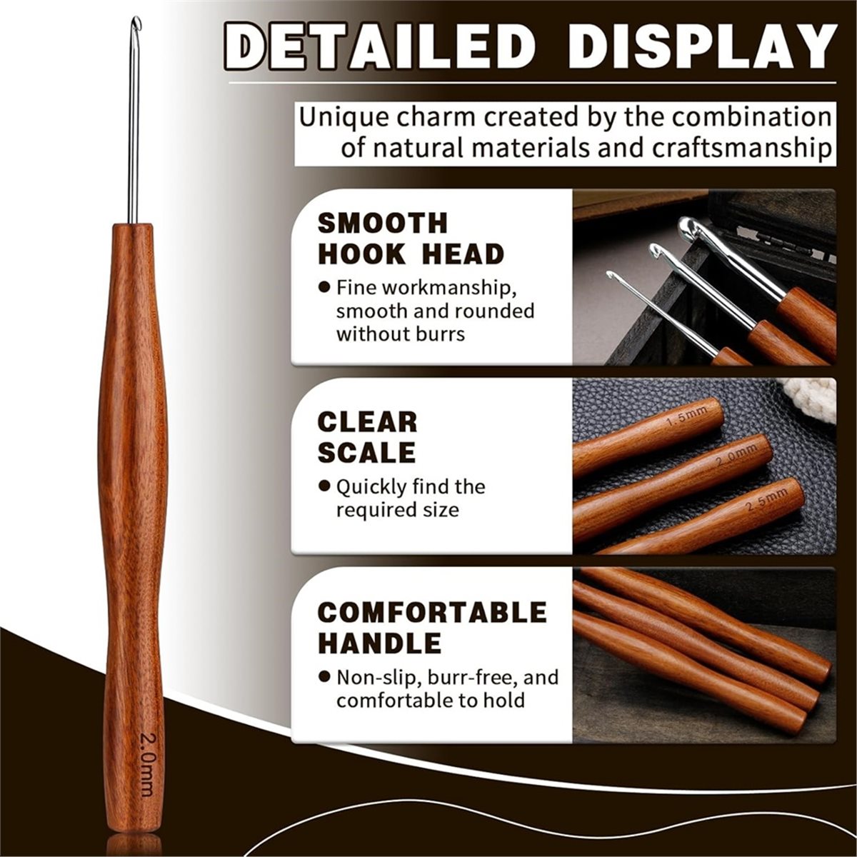 NOCM 5 Buah Jarum Rajut, 5 Uku - Wooden Crochet Hooks Ergonomic Handle ulasan dan harga