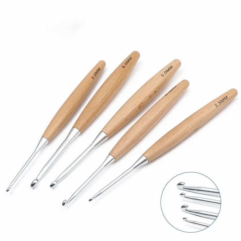 1/11pcs Jarum Rajut Gagang Kay - Wooden Crochet Hooks Ergonomic Handle ulasan dan harga