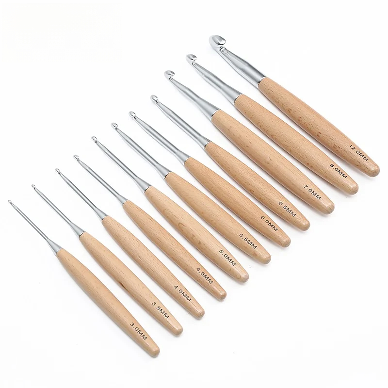 1/11pcs Jarum Rajut Gagang Kay - Wooden Crochet Hooks Ergonomic Handle ulasan dan harga